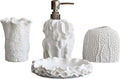 Hymmah Bathroom Accessories Set,Coral Seashell Design Toothbrush Holder,Farmhouse Bathroom Decor,4 Pcs Resin Gift Set Apartment Necessities, Contain Toothbrush Cup,Soap Dispenser,Soap Dish,Tumbler
