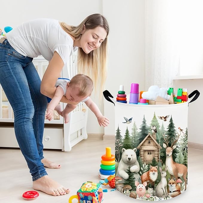 Baby Laundry Hamper,Dirty Clothes Hamper for Boys and Girls,Toys Storage Bin Organizer Animal Room Decor,Waterproof storage box for kids bedroom,Gift Baskets(Forest animal)