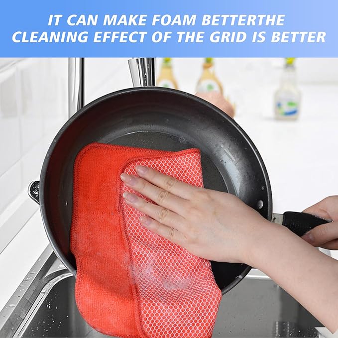 KinHwa Kitchen Washcloths for Dishes Absorbent Microfiber Dish Cloths Quick Dry Dish Rags with Poly Scour Scrub Side Ideal for Kitchen Cleaning (Mixing Colors #1, 9inchx9inch 9 Pack)
