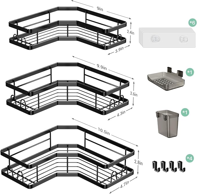 Corner Shower Caddy Bathroom Organizer: Stainless Steel Adhesive Shower Rack - 3Pack No Drilling Shower Shelf - Rustproof Bathtub Organizer