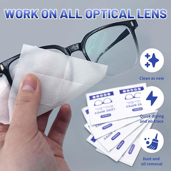 Icepac Lens Wipes for Eyeglasses - 220 Pre-Moistened Individual Wrapped Eye Glasses Cleaning Wipes | Glasses Cleaner Safely Cleans Glasses, Sunglasses, Phone Screen, Electronics & Camera Lens