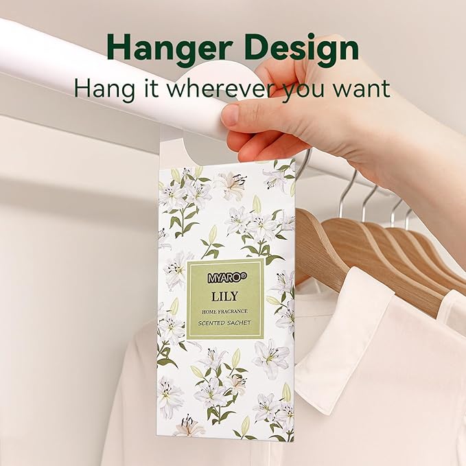 MYARO 12 Packs Large Sachets for Drawer & Closet Air Freshener Scent Potpourri Bag Long Lasting Deodorizer 6 Scents - Lavender, Rose, Jasmine, Ocean, Vanilla, Lily