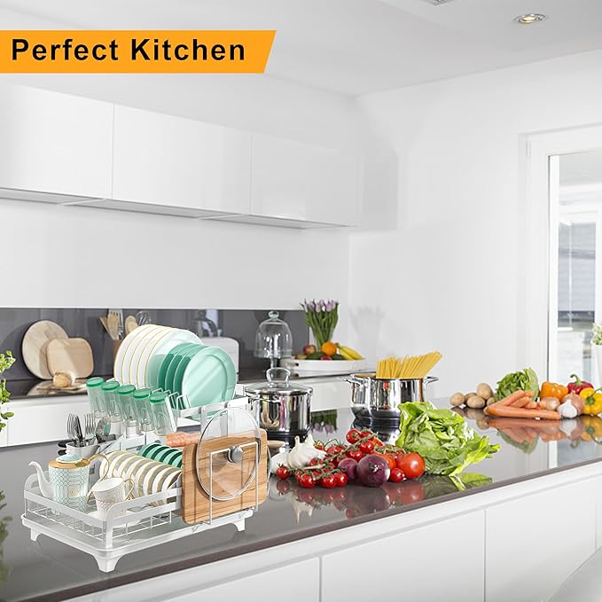 Dish Drying Rack Without Installation 2 Tier Metal Dish Racks for Kitchen Counter for 1-3 People with Drain Board Multifunctional Storage and Drainage Apartment Essentials