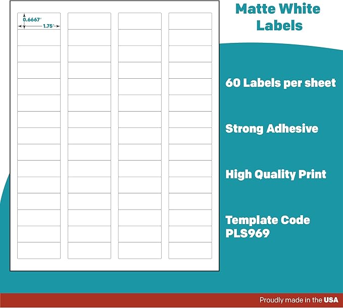 Premium Label Supply White Sticker Return Address Labels – 1-3/4" x 2/3" – Laser/Inkjet Compatible – (60 per Sheet), 25 Sheets – 1,500 Total Adhesive Labels