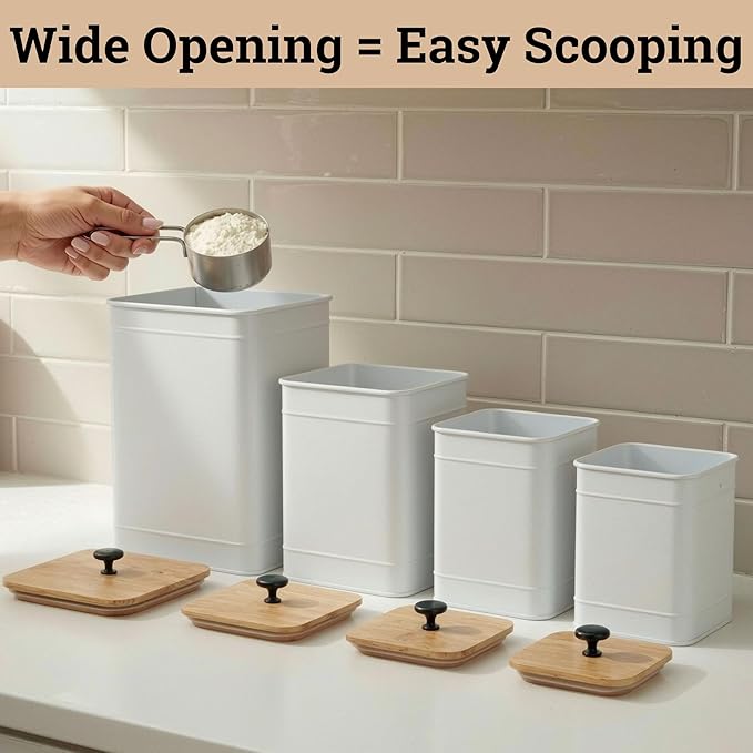 Kitchen Canisters for Countertop Set of 4 with Customizable Chalkboard Labels & Marker Pen - Big Iron Kitchen Canisters with Airtight Lids - Canisters Sets for the Kitchen - White Kitchen Canister Set