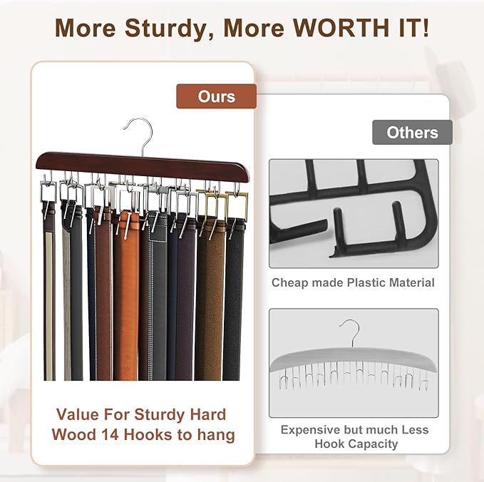 Belt Hanger Belt Organizer for Closet (Mahogany, 2 Pack)