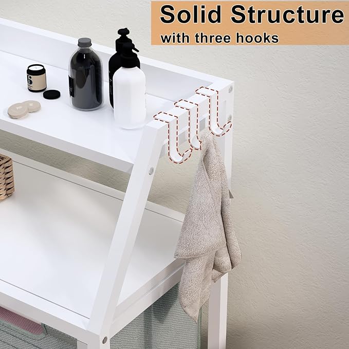 Laundry Hamper, Laundry Sorter, Rolling Laundry Basket with Wheels, 2 Shelves, 18 Gal(68L), Pull-Out and Removable Oxford Fabric Bags, White and Grey