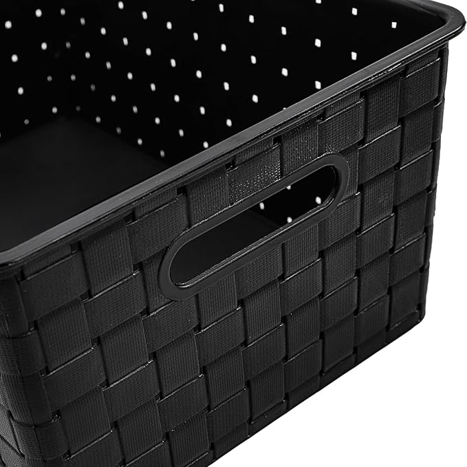 Bekith 5 Pack Woven Plastic Storage Basket, Small Plastic Storage Bin, Rectangular Cabinet Organizer for Home & Office, 9.8" L x 7" W x 4.5" H