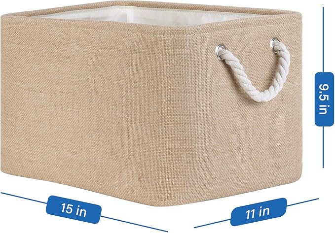 Temary Fabric Storage Cubes Bins Basket 4 Pack for Organizing Home, Shelves, Closet, Empty Gift Baskets with Rope Handles for Gift Empty (15 * 11 * 9.5"-Linen Yellow)