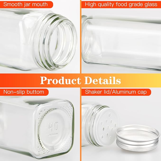 DkOvn 6pcs Glass Spice Jars, 4oz Empty Spice Jars with Metal Caps, Labels, Shaker Lids, Collapsible Funnel, Chalk Pen, Seasoning Organizer for Spice Rack