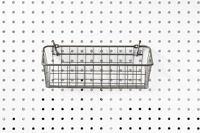 Spectrum Pegboard & Wall Mount Wire Basket Small (Industrial Gray) - Storage & Organizer for Garage, Tools, Shed, Home, Work Bench, Crafts, & More