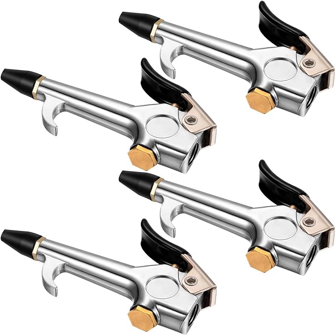 Honoson 4 Pieces 1/4 NPT Lever Blow Gun Air Nozzle Dust Cleaning Blower Gun with Rubber and Safety Tip Nozzles Air Tool for Home Shop Garage Industry(Black)