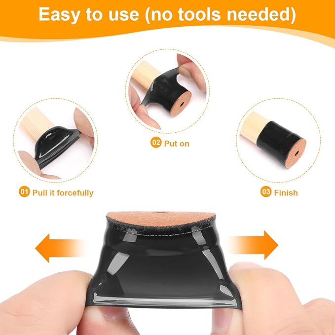 CHUNZEXI 36 Pack Chair Leg Floor Protectors for Hardwood Floors, Silicone Felt Covers Pads Caps, Protect Wood Furniture Feet Floors Noise Reduce and Scratch (Universal Small & Black)