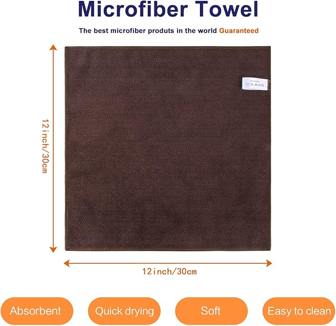 KinHwa Kitchen Washcloths for Dishes Absorbent Microfiber Dish Cloths Quick Dry Dish Rags with Poly Scour Scrub Side Ideal for Kitchen Cleaning (Brown, 12inchx12inch 10 Pack)
