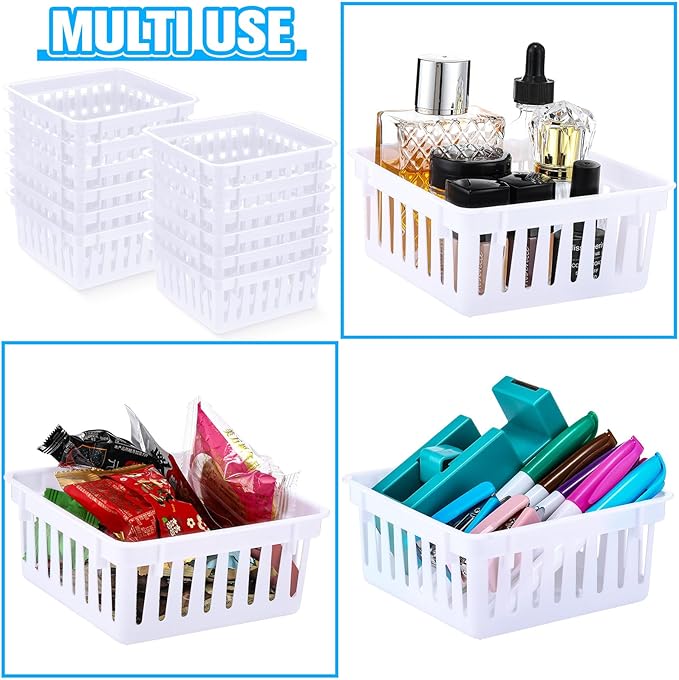 Tatuo 24 Pcs Classroom Small Plastic Baskets Bulk Storage Baskets for Organizing Crayon Pencil Containers Organizer Bins for Back to School Gift Office Desk Drawer Home, 5.31 x 5.31 x 2.44 Inch(White)