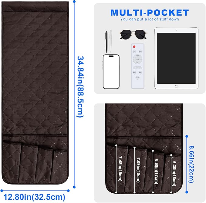 Grekos Sofa Armrest Organizer Remote Holder Bedside Caddy Organizer with 6 pockets, Chair Arm Holder Non-Slip Remote Control Holders Caddy for Magazine Tablet Phone Book