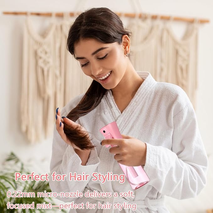 3 Pack Spray Bottles, 2-Pack Continuous Spray Bottles,Fine Water Mist Spray Bottles for Hair 6.8 OZ (200 ML) and 1oz 30ml Travel Spray Bottle Mister for Cleaning,Hairstyling,Plants,Barbers,Pink