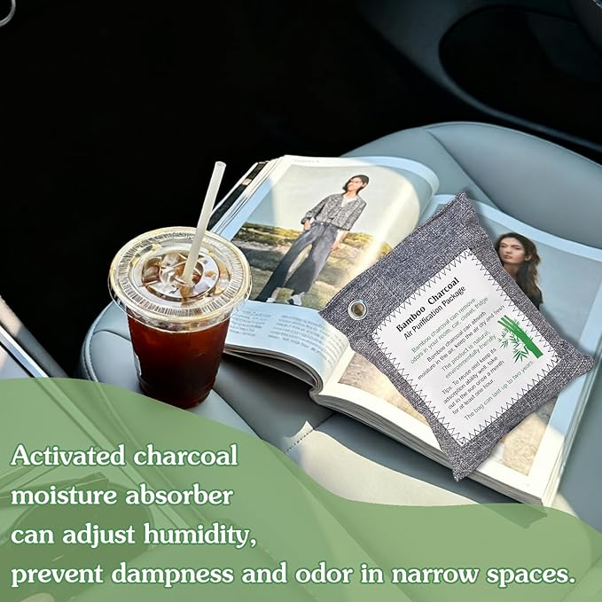 Bamboo Charcoal Air Purifying Bag, Activated Charcoal Odor Absorber Moisture Absorber Car Fresheners Odor Eliminator for Home Car Closet Refrigerator Shoe Smell Remover Gym Bag Deodorizer, Grey