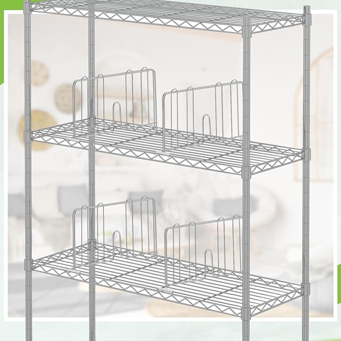 6 Pcs 24" W X 9" H Wire Shelf Divider Chrome Plated Steel Wire Rack Divider for Shelving Metal Accessories for Bathroom Kitchen Office Pantry Room Storage Organization, Silver