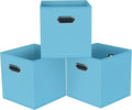 Black Foldable Storage Cubes Bins, Fabric Storage Box Cubes Organizer Baskets with Dual Handles for Home Organizer,Set of 3,(Blue)