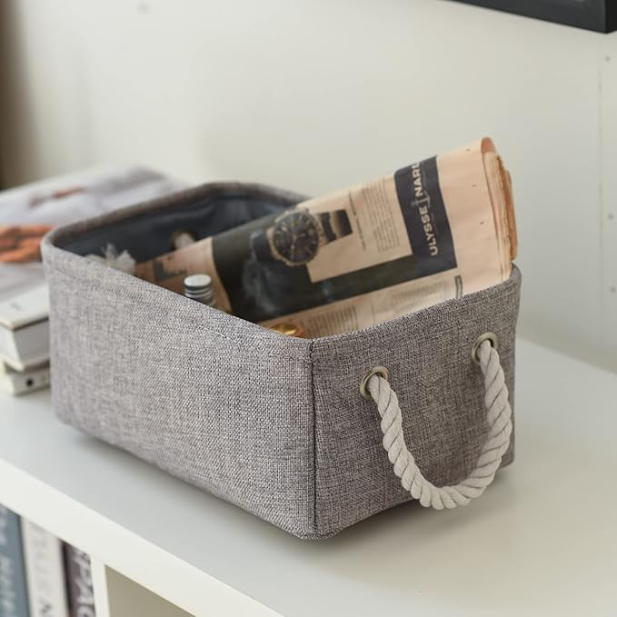 Sacyic Small Fabric Storage Baskets (6-Pack), Foldable Gift Baskets with Rope Handles for Home & Office Organization