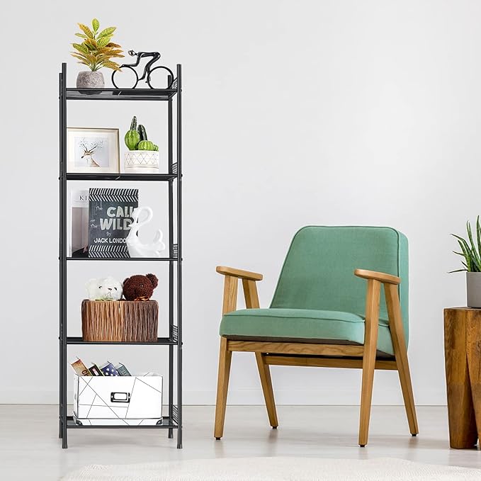 5-Tier Storage Shelf Wire Bathroom Organizers, Heavy Duty Shelving Unit for Pantry Kitchen Bathroom Laundry Room Garage, Organization Home Corner Rack, Black