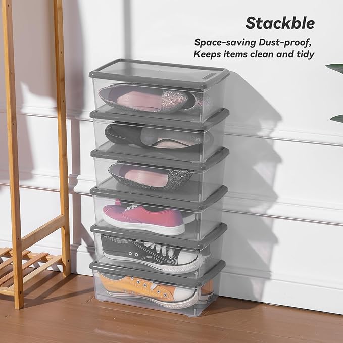 Party Club of America 6 Quart Latching Storage Box,Plastic Clear Storage Bins With Lids Stackable (Grey, 12 Pack)