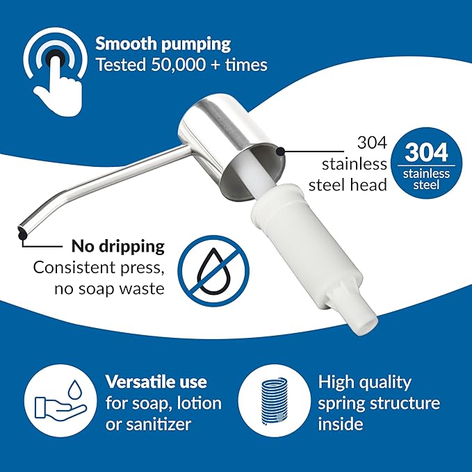 Soap Dispenser for Kitchen Sink,Chrome Stainless Steel Countertop Dish Sink Soap Dispenser Pump with 47 '' Extension Tube kit