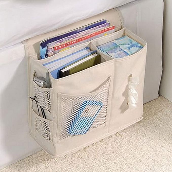 Dependable Industries inc. Essentials 7-Pocket Bedside Caddy Organizer – Multi-Pocket Bed Storage for Remotes, Phone, Glasses, Tissues, and Magazines – Durable, Waterproof, and Easy-to-Install