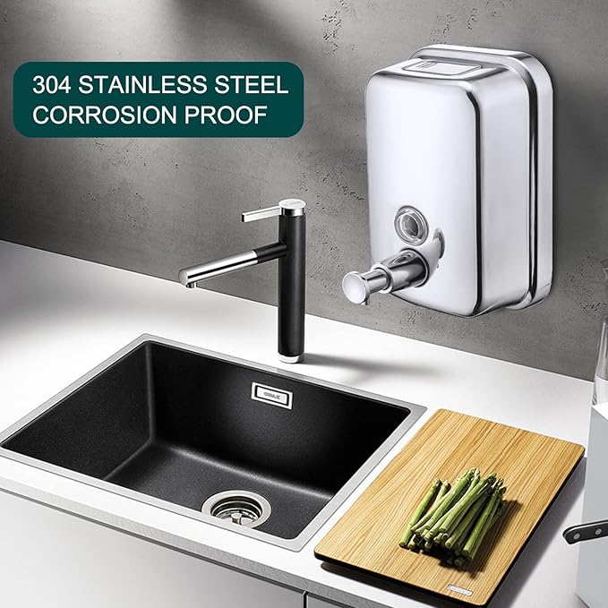 Commercial Soap Dispenser Wall Mount Stainless Steel Manual Liquid Pump Rust-Proof Leak Free for Bathroom (17 fl oz / 500ml)