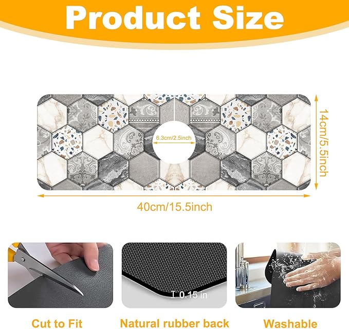 2 Pack Hexagon Marble Sink Splash Guard Faucet Mat Gold Glitter Lines Marble Super Absorbent Fast Drying Mat Sink Gadgets-Splash Guard Behind Faucet Drip Catcher for Kitchen Bathroom, 15.5"x5.5"