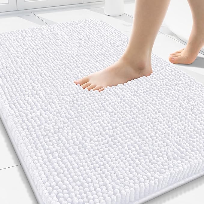 Arotive Bathroom Rugs 30x20, Extra Soft Absorbent Shaggy Chenille Bath Rugs, Machine Washable Rubber Backing Non-Slip Bath Mats for Bathroom Floor Tub and Shower, Home Decor Accessories, White