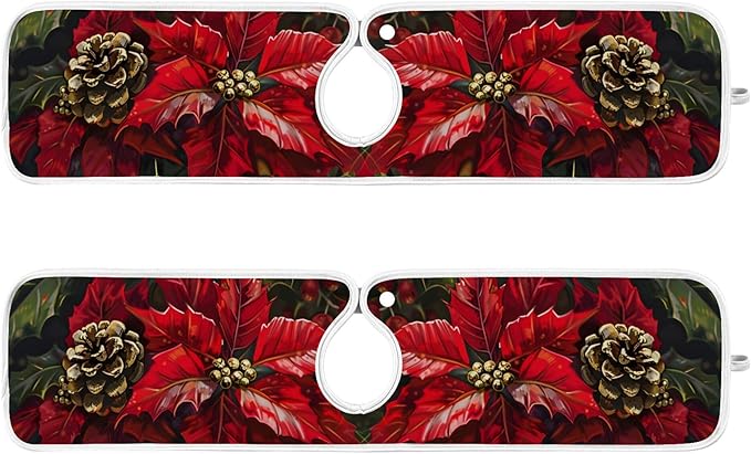 2 Pack Faucet Splash Catcher Poinsettia Golden Bells Sink Mat for Faucet Absorbent Kitchen Splash Guard Drip Catcher for Farmhouse Barthroom Bar, M