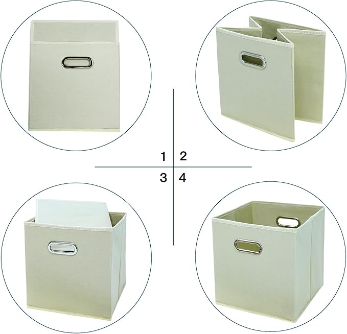 STOREONE Fabric Storage Bins Cubes Baskets Containers-(11X11X11) with Dual Handles Cube Storage Organizer Bins for Shelf Closet, Bedroom Organizers, Foldable Set of 6 (Creamy- White )