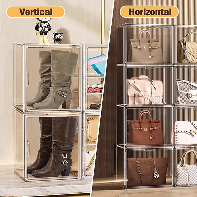 X-Large Acrylic Display Case Size 14 Sneaker Shoe Box with Magnetic Lid, Stackable Purse Organizer Handbag Storage Clear Figure Case Large Collectibles Showcase, Protection Organizer, 1 Pack