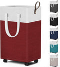 HomeHacks 75L Rolling Laundry Basket with Wheels, Collapsible & Waterproof Laundry Hamper, Mobile Clothes Hamper, Storage Laundry Bins with Handles for Laundry Room, Bedroom, Bathroom & Dorm, Red