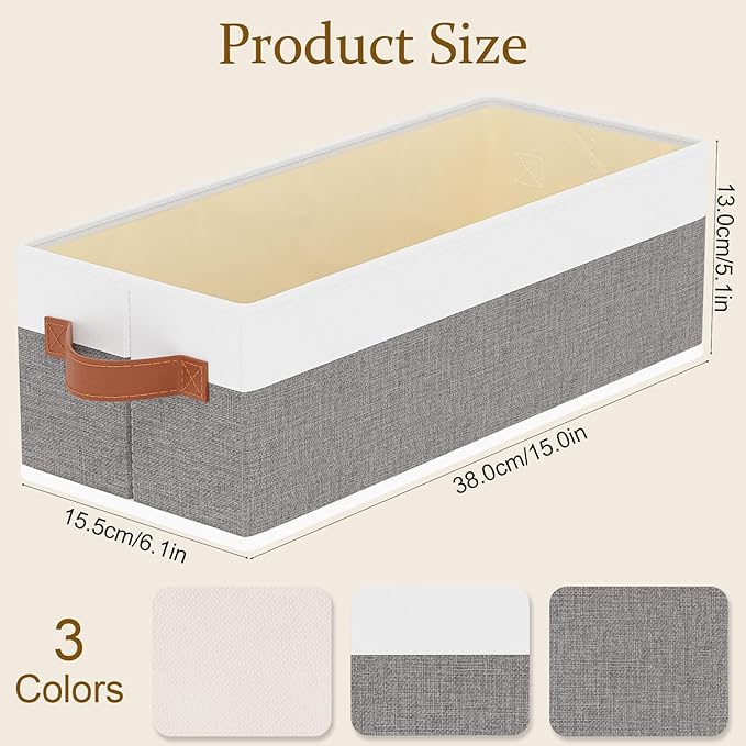 1 Pack Storage Bin, Foldable Basket for Organizing, Fabric Storage Box Container with Handles, White and Gray, 15 x 6 x 5 Inch