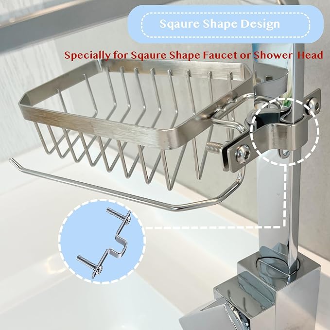 Shower Caddy, Bathroom Organizers and Storage, Kitchen Utensil Holder, Sink Accessories, Over the Sink Shelf, Kitchen Caddy Sponge Holder, Organizer for Square Faucet (SQUARE LEFT)