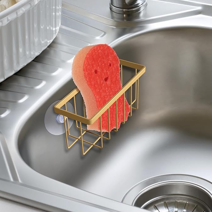 Gold Sponge Holder for Kitchen Sink,Kitchen Sink Sponge Holder,Sink Organizer(Gold)