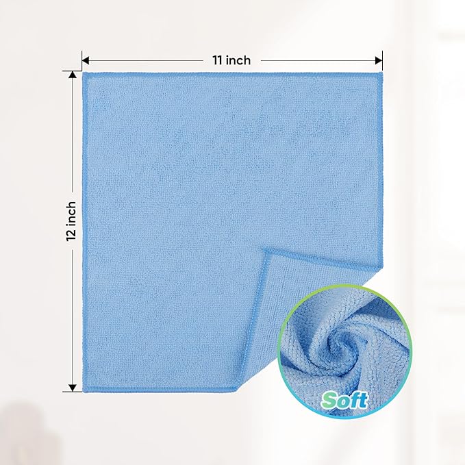 HOMEXCEL Blue Microfiber Cleaning Cloth, 24 Pack Absorbent Cleaning Rags, Lint-Free, Streak-Free Cleaning Towels for Car Kitchen House, 12"X11"
