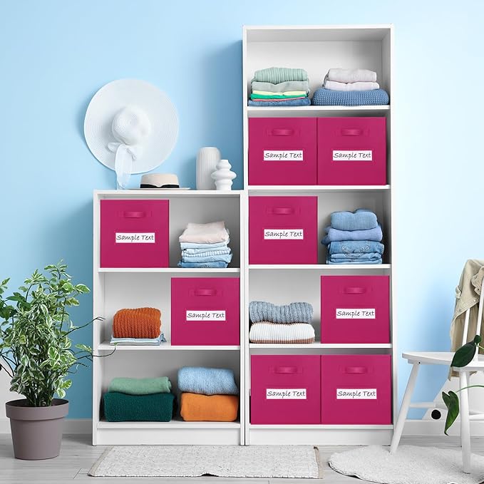 artsdi 13x13 storage cube bins (Set of 10) Foldable Fabric storage cubes with 10 Labels Window Cards & a Pen,13 inch cube storage bins,Closet Organizers for Shelves,Cubby Organizer Boxes,Dark pink