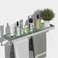 SFGSOWOR Bathroom Shelves Glass Bathroom Shelf with Towel Bar, Floating Shelves for Living Room/Study Room Tempered Glass Rectangular 1 Tier Organizer Wall Shelf (Chrome Polished, 20'')