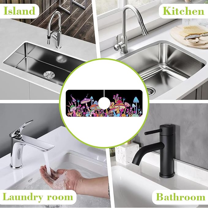 Sink Faucet Absorbing Mat Magic Mushrooms Sink Splash Guard Drying Mat for Kitchen Bathroom Faucet Sinkmat 15.5"X5.5"