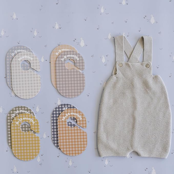 3 Sprouts Baby Closet Dividers Set of 8 - Clothes Organizer Toddler Hanger, Double-Sided Size Labels - Nursery Organization for Newborn Clothing, Infant to 2T Boy & Girl - Gingham
