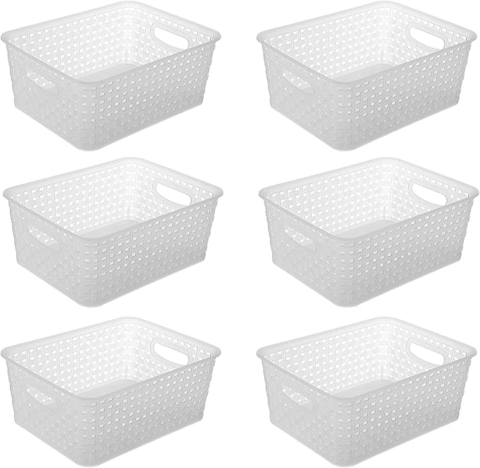 Clear Woven Plastic Storage Baskets, 12-Pack Weave Basket Organizer for Kitchen Office Bathroom