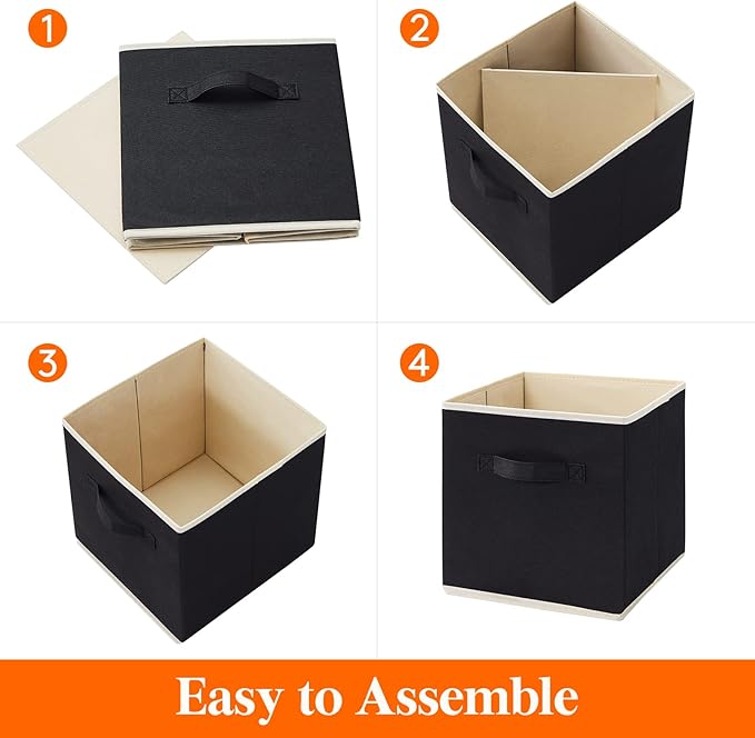 Lifewit Storage Cubes, Foldable Decorative Fabric Storage Baskets for Organizing Home Organizers with Handles for Shelves, Closet, 11 Inch Bins, 18L Black, 6 Packs
