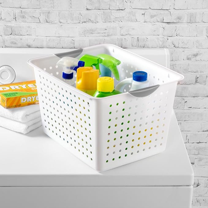 Sterilite 24-Pack Ultra Basket, Open Plastic Bins, Countertop, Cabinet and Closet Organizer, White, Deep