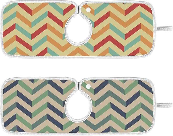 Sink Faucet Absorbing Mat Kitchen Sink Splash Guard Splash Faucet Drip Catcher for RV Bathroom 2PCS 30x5.5in Zigzag Lines