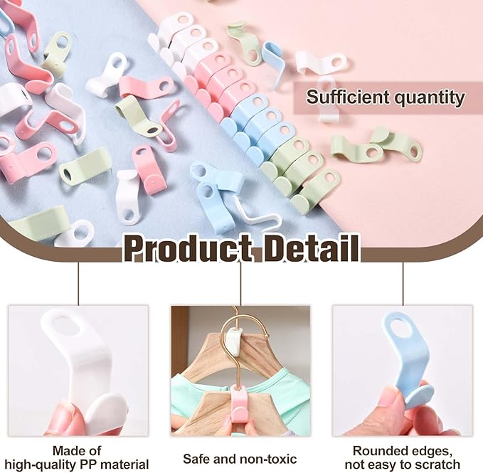 100PCS Hanger Connector Hooks Come with Storage Box, 4 Color Plastic Clothes Hanger Connector Hooks for Clothes Closet Hangers Space Saver Suitable for Dormitory, Rv Closets, Apartment