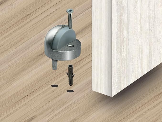QCAA High Dome Floor Door Stop, 1-11/16" x 1-3/16", Zinc Die Cast, Satin Nickel, 2 Pack, Made in Taiwan